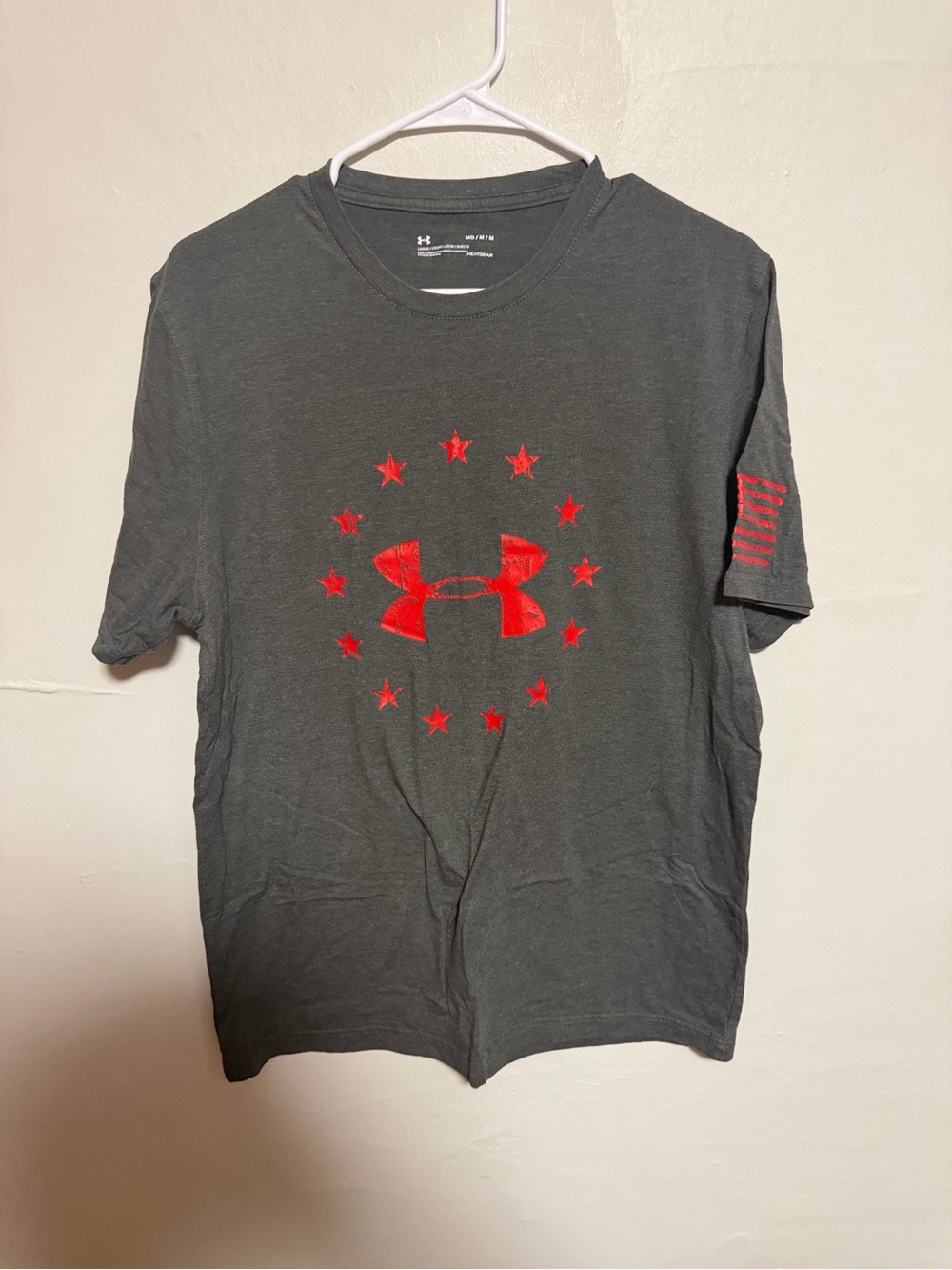 Under Armour Gray Short-Sleeve Tee with Red Logo and Stars